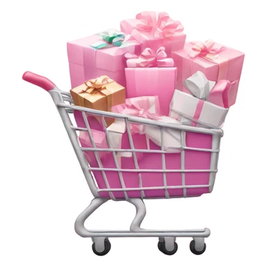shopping cart wrapped in Christmas lights  full of light pink gift bags sticker