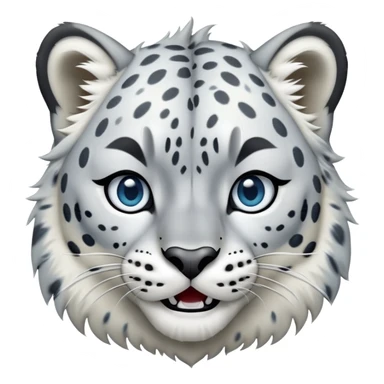 Cinematic-Comical-Snow-Leopard-Portrait-Emoji – Head tilted dramatically with an exaggeratedly amused expression, featuring a thick, spotted white-and-grey coat with a dense ruff around the neck, wide, piercing icy blue eyes filled with playful disbelief zoomed out showing the shoulders sticker
