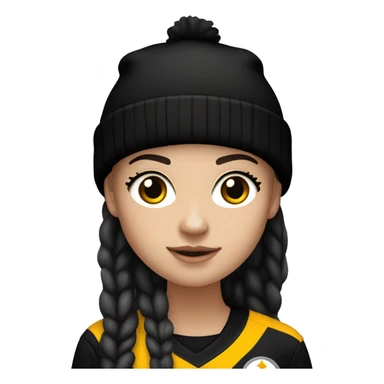 White girl with a black hair in Steelers beanie or jersey sticker