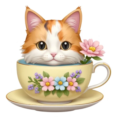 Cat in a tea cup with flowers  sticker