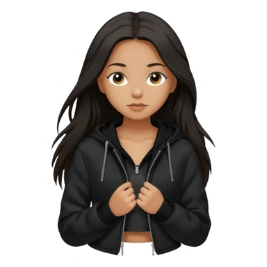  Siyah uzun saçlı ceket giyen esmerimsi kız fazla esmer değil siyah ceket  polar ceket ceket gevşek biraz omzundan çıkıyormuş gibi ve bugday ten rengi soltaraftaki omzundan çıkık sadece içinde de siyah crop var crop omzundan bağlı ve sadece sol omzundan gevşek ceket  sticker