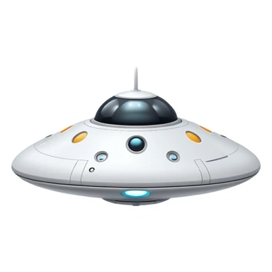 Design a simple, semi-realistic spaceship with a clean and minimalistic design. The ship should have a smooth, rounded shape with a few subtle mechanical details, like small thrusters or panels, but avoid overly complex or advanced features. Add a 'face' to the front of the ship using basic shapes, such as two circular lights for 'eyes' and a curved line or pattern for a 'smile,' giving it a friendly and approachable personality. The design should feel functional yet charming, as if the ship has its own character or consciousness. Use a plain, transparent background with no additional elements, focusing entirely on the ship. The lighting should be soft and even, highlighting the ship's 'face' and overall design. sticker