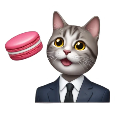 Chat sur tête macron qui mange  un macaron sticker