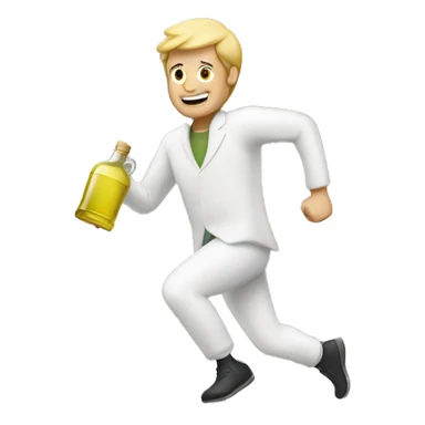 A white man running with olive oil bottle sticker