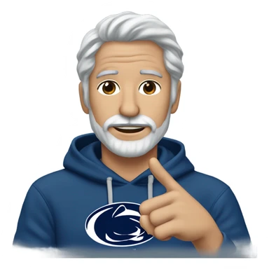 A man with shoulder-length gray hair, a long salt-and-pepper beard and mustash wearing a Penn State blue hoodie making the heart sign with his hands.  sticker