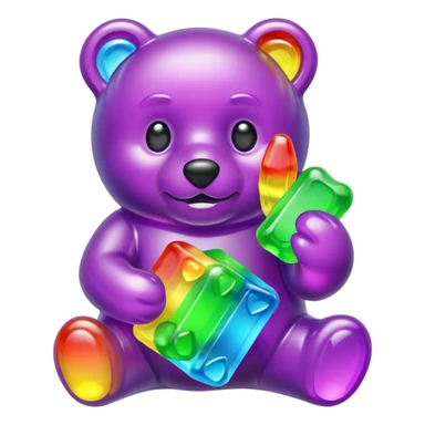 Rainbow Gummybear holding a purple rupee sticker