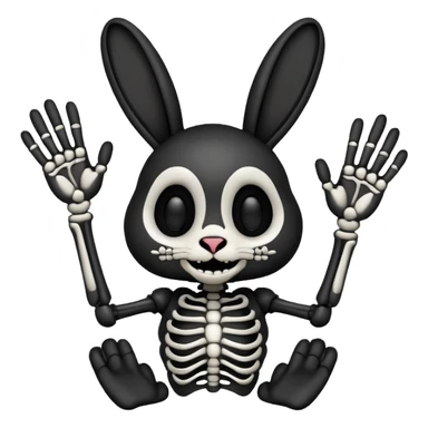 Emoji tete de Lapin squelette noire qui fait bonjour de la main  sticker