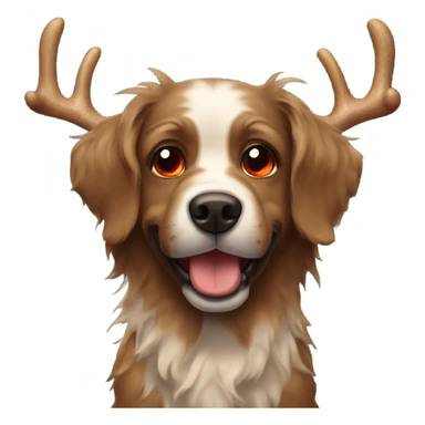 Brown scraggly dog with Christmas antler and red light up nose  sticker