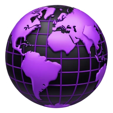 Emoji of planet Earth with a black surface and a purple grid overlay. Minimalistic, modern, and clean design sticker