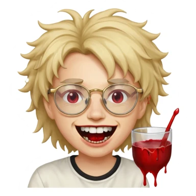 Cabelo bagunçado com oculos sorrindo com metade do rosto com dente de ouro e saindo sangue da boca  sticker