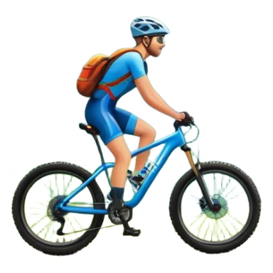 An icon featuring majestic mountains, lush green valleys, and a bright blue sky with fluffy clouds. The sun casts warm light over the landscape, emphasizing the beauty of outdoor cycling and a mountain bike standing on a scenic trail. The background showcases Transparent background sticker