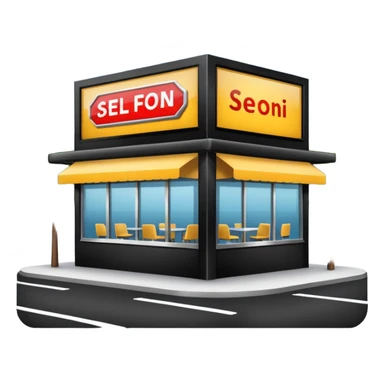 Self-service restaurants building with bilboard sticker