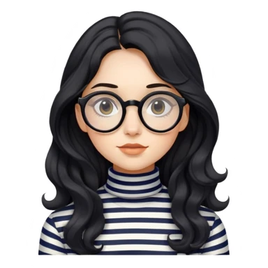 Menina de cabelo longo preto e ondulado que usa óculos redondo e vestida com uma camisa listrada de gola alta sticker