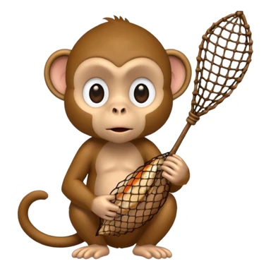 monkey holding fish net sticker