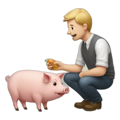 man talk with a pig sticker