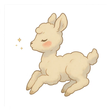 vanilla-colored cloud doe, floating with rosy cheeks and blowing sparkles, ghibli style sticker
