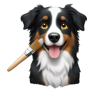 Small black australian shepherd dog with paintbrush  sticker