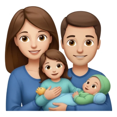 "Woman with long brown hair and fair skin holding a baby. And man with short brown hair and fair skin, without a mustache, holding a child. Smiling." sticker