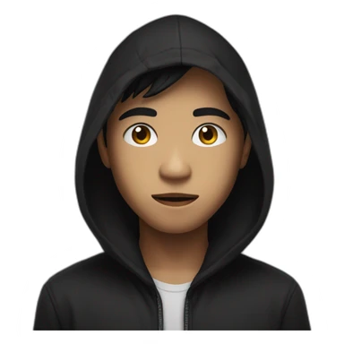 Makes a young filipino man of 19 with a dark look and moderately stretched eyes. Who wears a skull hood over his face. He also wears a black hooded vest. sticker