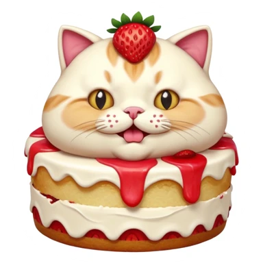 A chubby cat aggressively eating a giant strawberry cake, cream all over its face, exaggerated expression, vibrant colors, cartoon style, playful and humorous mood
, sticker