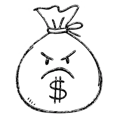 hand drawn outlined angry bag of money icon sticker