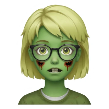a green girl masc zombie with glasses and short blonde hair like a mullet sticker