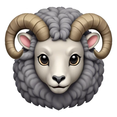Cinematic Noble Ram Portrait Emoji, Poised and regal, with a sturdy, powerful build and a thick, woolly grey fur adorned with impressively curled horns, deep-set soulful dark eyes, Simplified yet sharp and sophisticated features, highly detailed, glowing with a soft, dignified glow, high shine, intelligent and commanding, stylized with an air of rugged majesty, focused and attentive, soft glowing outline, capturing the essence of a watchful and confident ram, so majestic it feels as though it could charge out of the screen with effortless authority! sticker