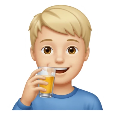a boy drinking a cup of water, the cup is touching his mouth, sticker