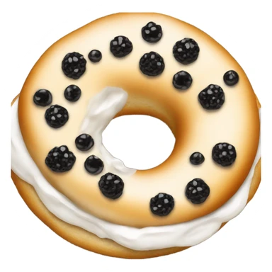 Give me an open bagel with cream cheese and caviar sticker