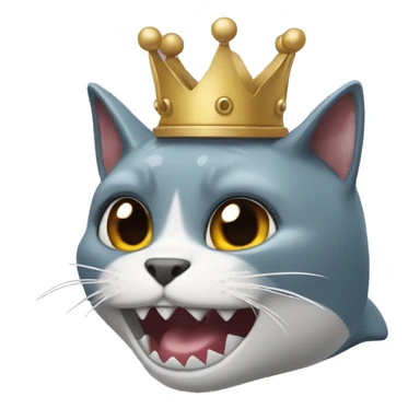 a cat wih shark teeth and a crown sticker