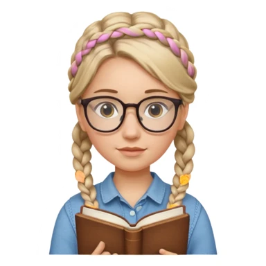 A student, girl, braid hair, wearing glasses, hold book in front of their chest sticker