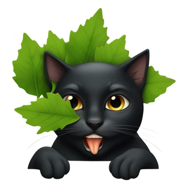 Black cat sucking leaves in its mouth sticker