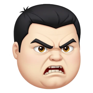 chubby young angry man in profile view with black hair, sharp fangs, crossed eyes sticker