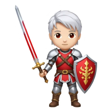 32x32 pixel art emoji, a white-haired boy holding dual swords, inspired by, heroic pose, silver-white hair, glowing red and silver swords, metallic armor details, vibrant colors, transparent background, high contrast, video game icon style. sticker