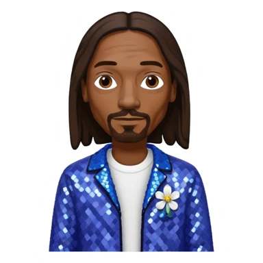 Snoop Dogg with long dark brown hair, periwinkle sequin outfit sticker
