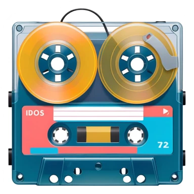 A colorful retro cassette tape with visible tape spools sticker