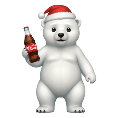 full body polar bear with christmas hat on with a bottle of coca cola  sticker