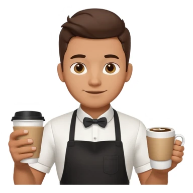 male barista portrait, head and shoulders only, wearing apron collar, holding a coffee cup, confident friendly expression, cafe worker vibe, 3D cartoon, mobile game icon style, clean background, no text, no watermark
 sticker