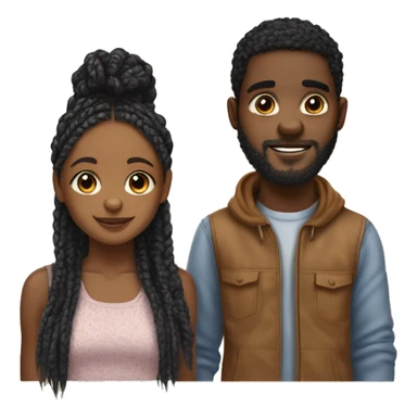 Realistic black girl with box braids and light skin boy with short curly hair and a short beard hugging sticker