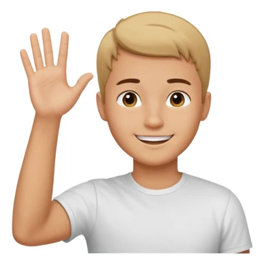 joven trigueño corte de pelo muy cortito polera blanca sonrisa bonita saludando mano arriba sticker