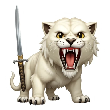 saber-toothed cat with absurdly long, sword-like canine teeth that are longer than its entire head, comically exaggerated fangs sticker