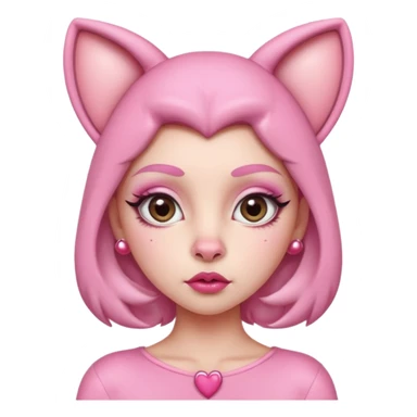 A woman dressed as a pink panther with soft pink skin, big expressive eyes, and glossy lips has a calm, pouty look. Pink animal ears and subtle heart details give her a sweet, playful vibe sticker