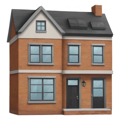 two floor house made of bricks, with dark grey windows and flat roof sticker