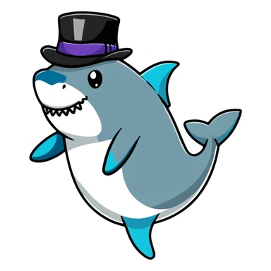shark with a top hat, cartoon sticker sticker