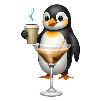 Penguin drinking coffee in a martini glass sticker