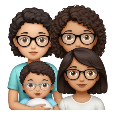 make a girl with black glasses and mid length brown hair, an indian girl with short curly brown hair, an asian boy with black hair that covers one of his eyes, and a white baby girl with a bob sticker