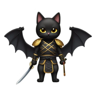 black cat with wings and samurai sword sticker