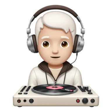 marshmallow head DJ with headphones and a turntable sticker