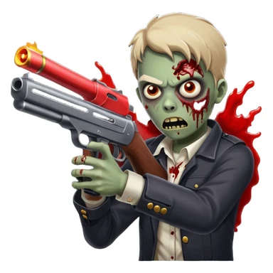 Survivor firing shotgun at zombie, flying blood, intense expression, dark style, no background










 sticker