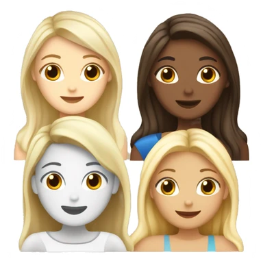 Four beautiful white european girls, one with blond hair and three with dark blond hair in dresses drinking coffee sticker